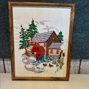 Rustic Embroidered Watermill Wall Art